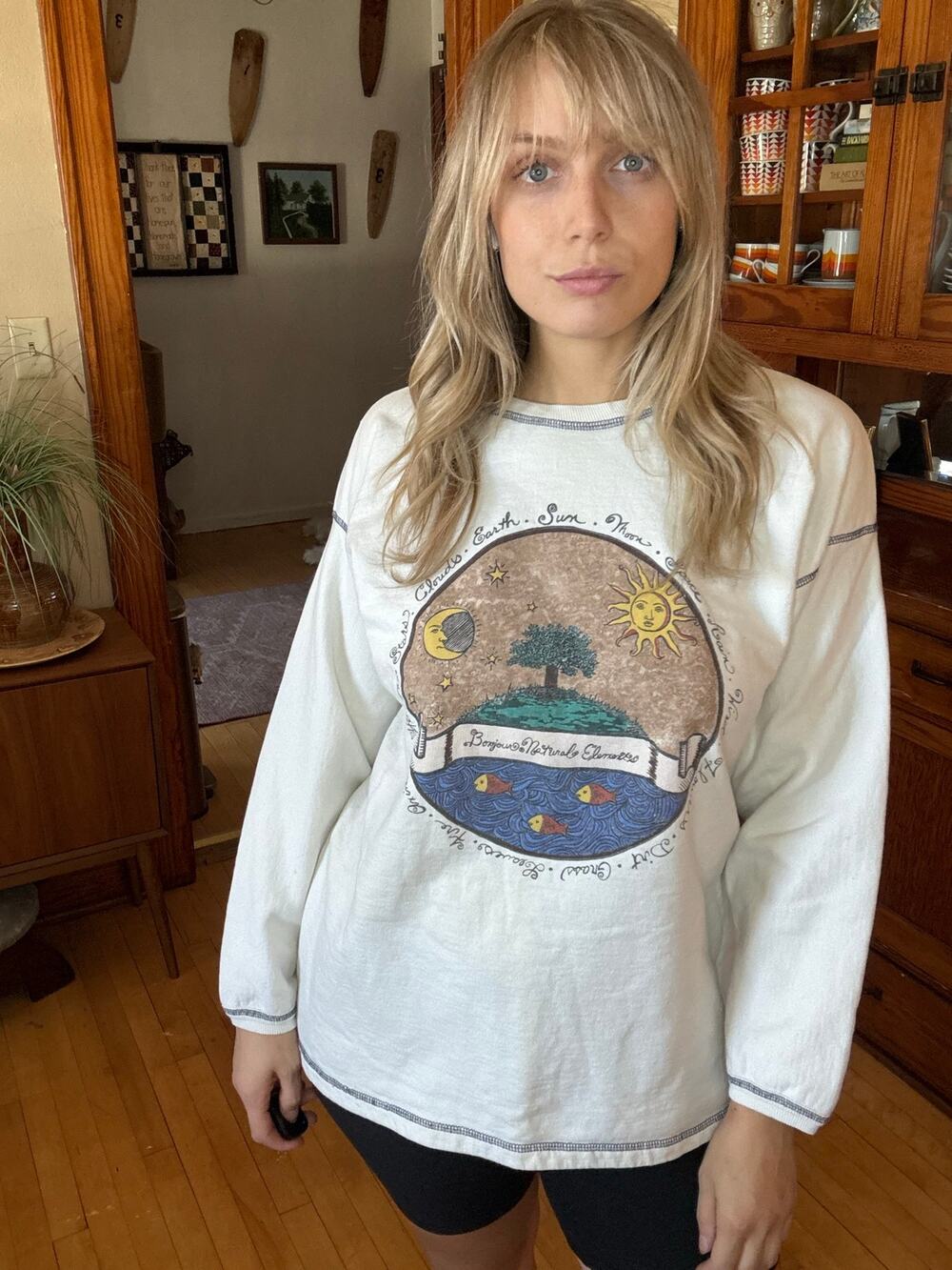 Vintage Astrology Sweater Crewneck Moon Star Wicca Earth Energy Whimsy Nature